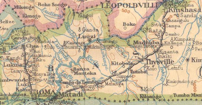 Les lignes de chemin de fer du Bas-Congo d'après une carte de 1918